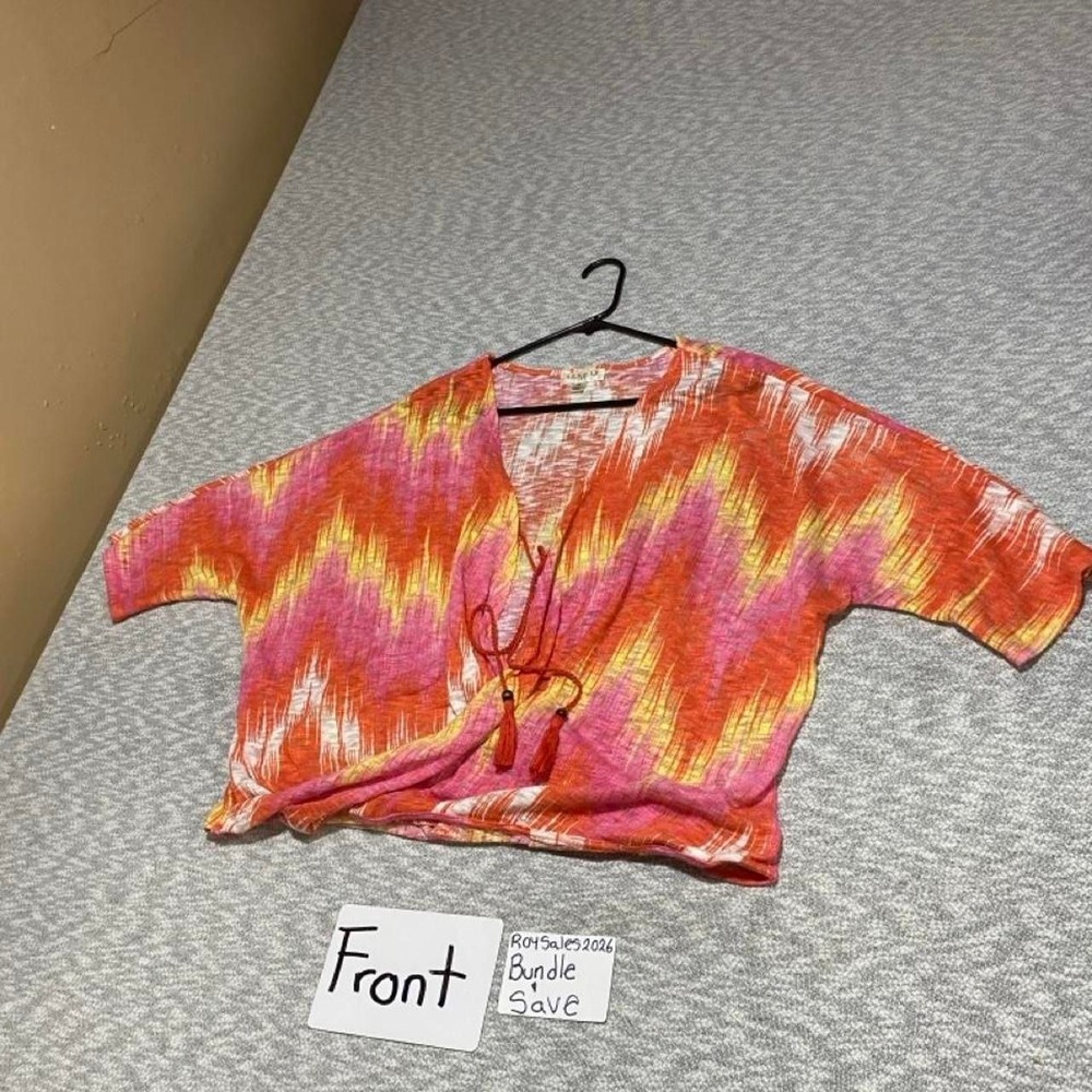 Studio JPR Orange and pink tie-dye crop top tassel detail women XL. SKU-C185